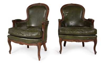 Lot 508 - Pair of Louis XV Style Carved Walnut Bergeres
