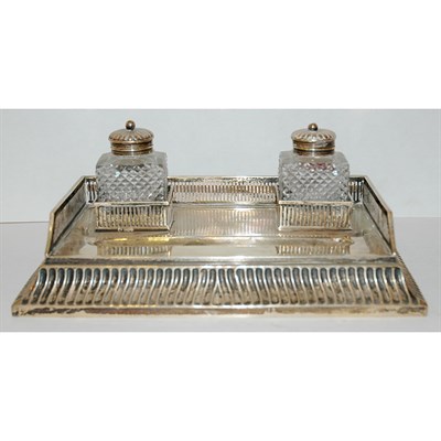 Lot 1217 - Victorian Silver and Glass Double Inkstand...
