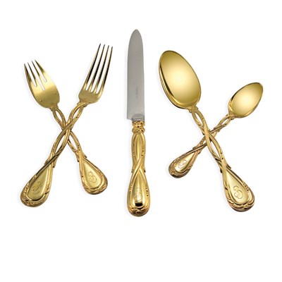 Lot 179 - Puiforcat Silver Gilt Partial Flatware Service...