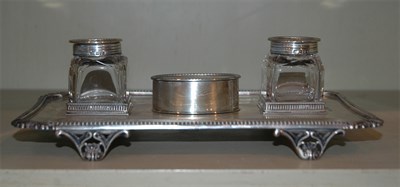 Lot 1220 - George V Silver and Glass Double Inkstand...