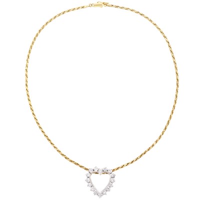 Lot 293 - White Gold and Diamond Heart Pendant-Brooch with Gold Chain