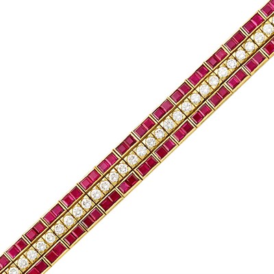 Lot 592 - Gold, Diamond and Ruby Bracelet