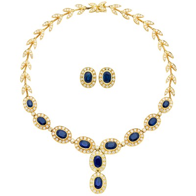 Lot 362 - Gold, Sapphire and Diamond Necklace and Pair of Earrings