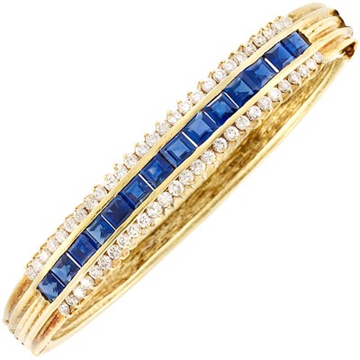 Lot 363 - Gold, Sapphire and Diamond Bangle Bracelet