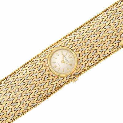 Lot 503 - Tricolor Gold Mesh Bracelet-Watch, Baume & Mercier