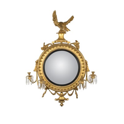 Lot 429 - Regency Gilt-Wood Convex Girandole Mirror...