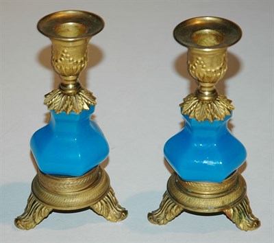 Lot 3575 - Pair of French Blue Opaline Glass and...
