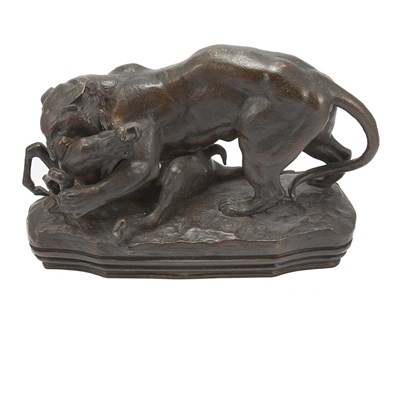 Lot 173 - Bronze Figural Group of a Panther Attacking a...