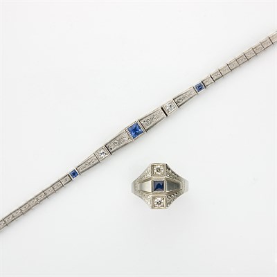 Lot 189 - Platinum, Gold, Sapphire and Diamond Bracelet and White Gold, Sapphire and Diamond Ring