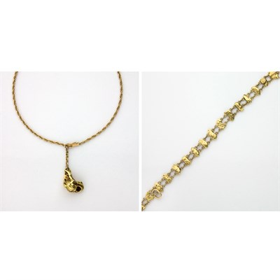 Lot 309 - Gold Nugget Bracelet and Pendant with Gold Chain