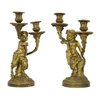 Lot 1089 - Companion Pair of Gilt-Bronze Bacchanalian Two-...