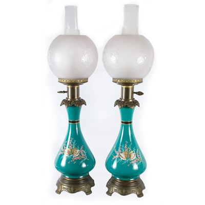 Lot 325 - Pair of Metal Mounted Porcelain Vasiform Lamps...