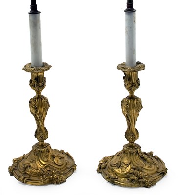 Lot 1112 - Pair of Louis XV Style Gilt-Metal Candlesticks...