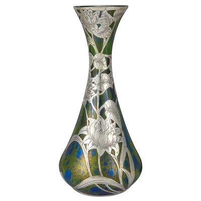 Lot 608 - Unsigned Loetz Alvin Silver Overlay Glass Vase...