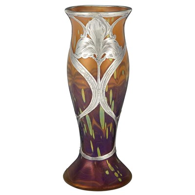 Lot 595 - Unsigned Loetz Alvin Silver Overlay Glass Vase...
