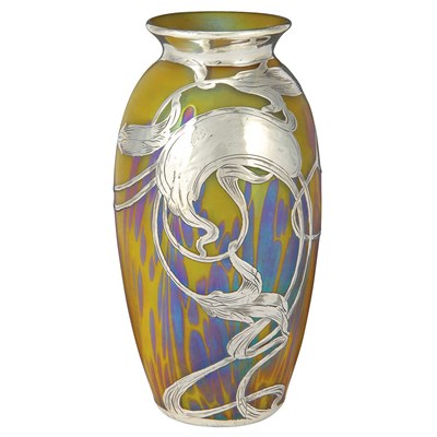 Lot 617 - Unsigned Loetz Silver Overlay Glass Vase Circa...