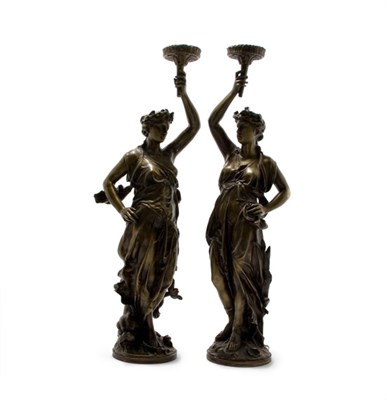 Lot 476 - Pair of Gilt-Metal Figural Lamp Bases Height...