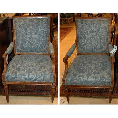 Lot 373 - Pair of Louis XVI Walnut Fauteuils a la Reine...