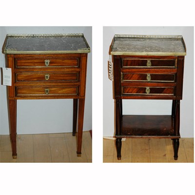 Lot 525 - Two Louis XVI Style Marble Top Mahogany Side...