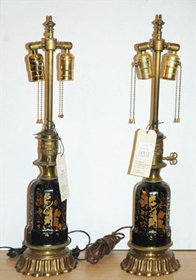 Lot 384 - Pair of Metal Mounted Gilt Decorated Black...