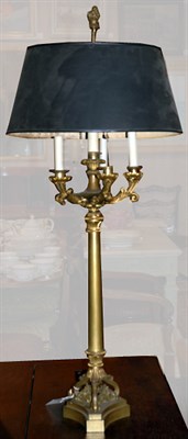 Lot 3228 - Empire Style Brass Two-Light Lamp with Tole...