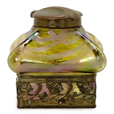Lot 1533 - Bohemian Gilt-Metal Mounted Art Glass Inkwell...