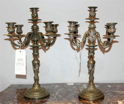 Lot 3365 - Pair of Rococo Style Brass Five-Light Candelabra