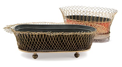 Lot 3369 - Two Wire Decorated Tole Jardinieres