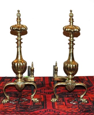Lot 3378 - Pair of George III Style Brass Andirons Height...