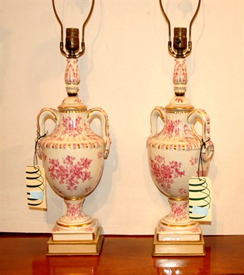 Lot 3454 - Pair of Sevres Style Porcelain Vasiform Lamps...