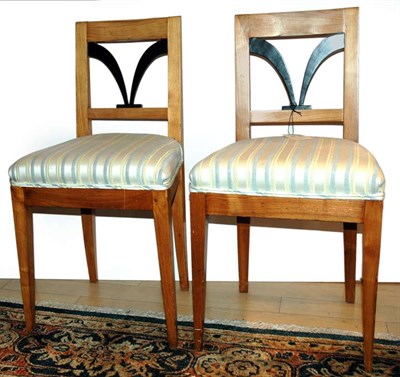 Lot 3495 - Pair of Biedermeier Style Fruitwood Side Chairs