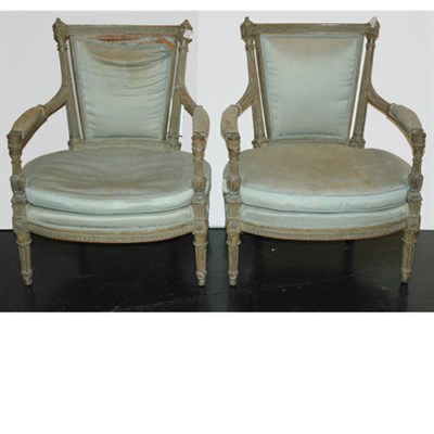 Lot 396 - Pair of Louis XVI Style Painted Fauteuils en...
