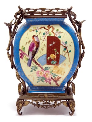 Lot 1443 - Continental Gilt-Metal Mounted Painted Ceramic...
