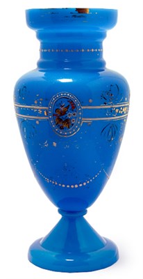 Lot 1305 - Gilt and Enameled Blue Opaline Glass Vase Of...