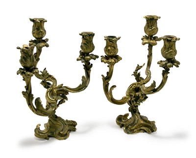 Lot 1434 - Pair of Louis XV Style Gilt-Bronze Three-Light...
