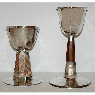 Lot 1248 - Two Silver, Wood Veneer and Copper Chalices...