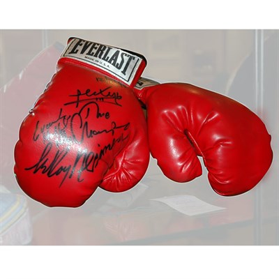 Lot 29 - Pair of Red Leather Boxing Gloves Signed...