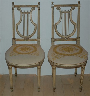 Lot 526 - Pair of Louis XVI Style Painted Lyre Back Side...