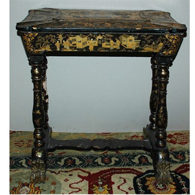 Lot 393 - Chinese Export Black Lacquered Gilt Decorated...