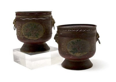Lot 389 - Pair of Regency Style Tole Painted Cachepots...