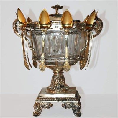 Lot 1281 - French Silver and Glass Jam Set Of tapering...