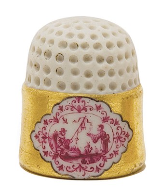 Lot 131 - Meissen Style Porcelain Thimble Decorated in...