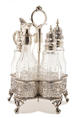 Lot 248 - George III Silver and Cut Glass Cruet Set...
