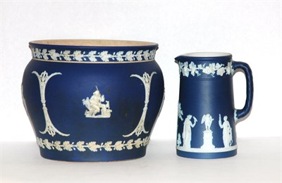 Lot 258 - Wedgwood Blue Jasperware Jardiniere and Pitcher
