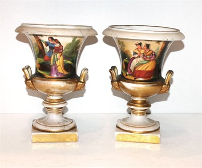 Lot 496 - Pair of Paris Porcelain Campana-Form Urns...