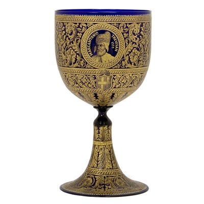 Lot 1472 - Italian Gilt and Enameled Glass Chalice Late...