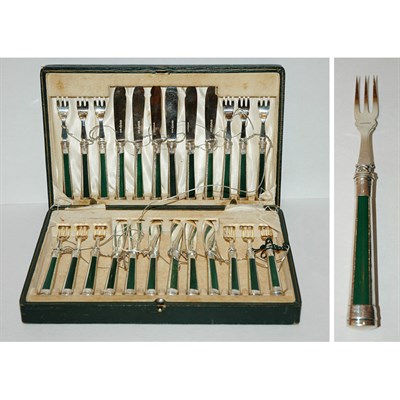 Lot 1221 - George V Silver and Green Dyed Wood Fish...