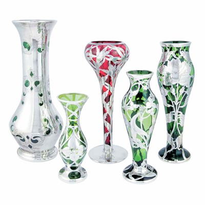 Lot 250 - Group of American Art Nouveau Silver Overlay...