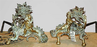 Lot 1378 - Pair of Rococo Style Brass Chenets In the form...