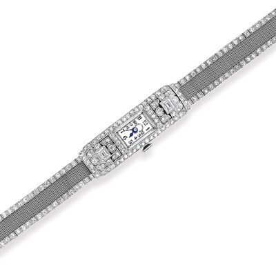 Lot 570 - Platinum and Diamond Mesh Wristwatch, Patek Philippe